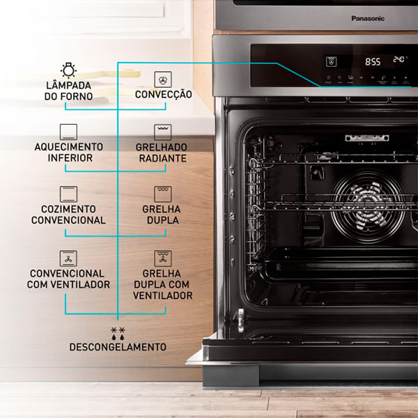 forno Elétrico De Embutir Panasonic Função Cozimento Com Ventilador Inox - Hl-cx668srpk