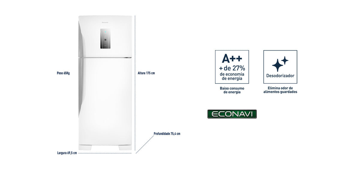 geladeira Panasonic A++ Frost Free 435l Branco - Nr-bt50bd3w