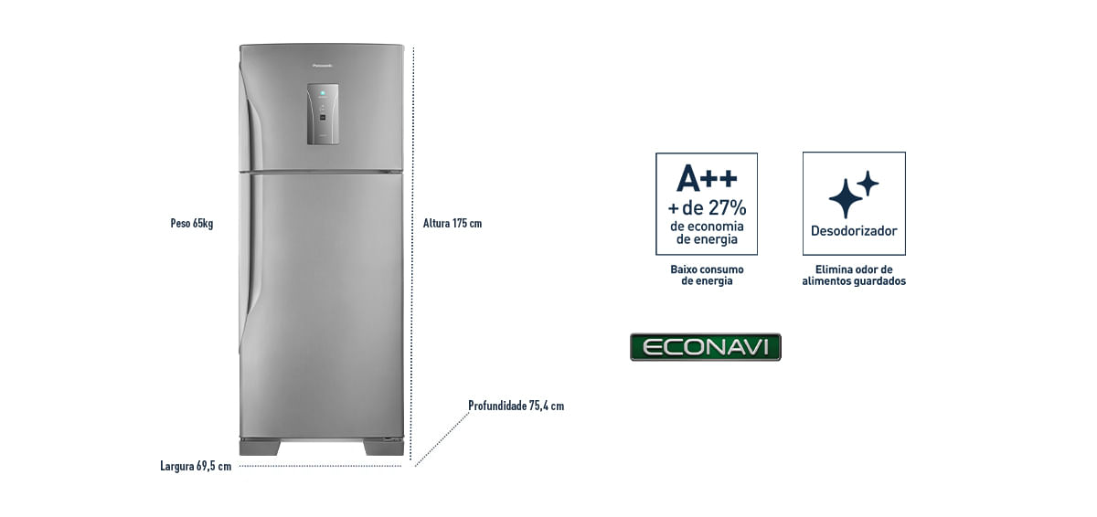 geladeira Panasonic A++ Frost Free 435l – Aço Escovado - Nr-bt50bd3x